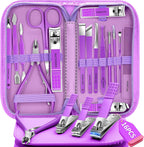 Manicure Set 16Pcs Professional Stainless Steel Pedicure Kit Mens Grooming Kit Fingernail & Toenail Clippers Set Manicure Kit with Luxurious Travel Bag, Sharp Nail Scissors and Clipper (Purple)
