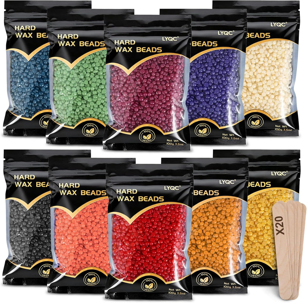 2.2lbs Hair Removal Wax Beads, Professional Hard Wax Beads 1000g, with 20 Applicators, Suitable for Full Body, Painless Gentle Wax Bead Hair Removal for Men and Women