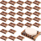 Skylety 50 Pieces Wooden Shower Soap Dish Bulk Soap Holder Savers Draining Tray Case Stand for Bathroom Kitchen Travel Sponge Shampoo Sink, 4.5 x 3.1 x 0.9 Inches (Brown Color)