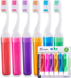 Lingito Mini Toothbrush with Cover - Camping & Travel Size, Adult Kit (6 Pack)