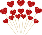 Gyufise 30Pcs Heart Cupcake Toppers Red Glitter Sweet Love Heart Cupcake Pick Decorations Valentine's Day Cake Decorations for Wedding Engagement Bridal Shower Birthday Party Cake Decorations Supplies