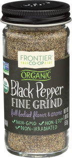 Frontier Co-op Organic Fine Ground Black Pepper, 1.8 Ounce Bottle, Full-bodied Flavor and Aroma, Kosher