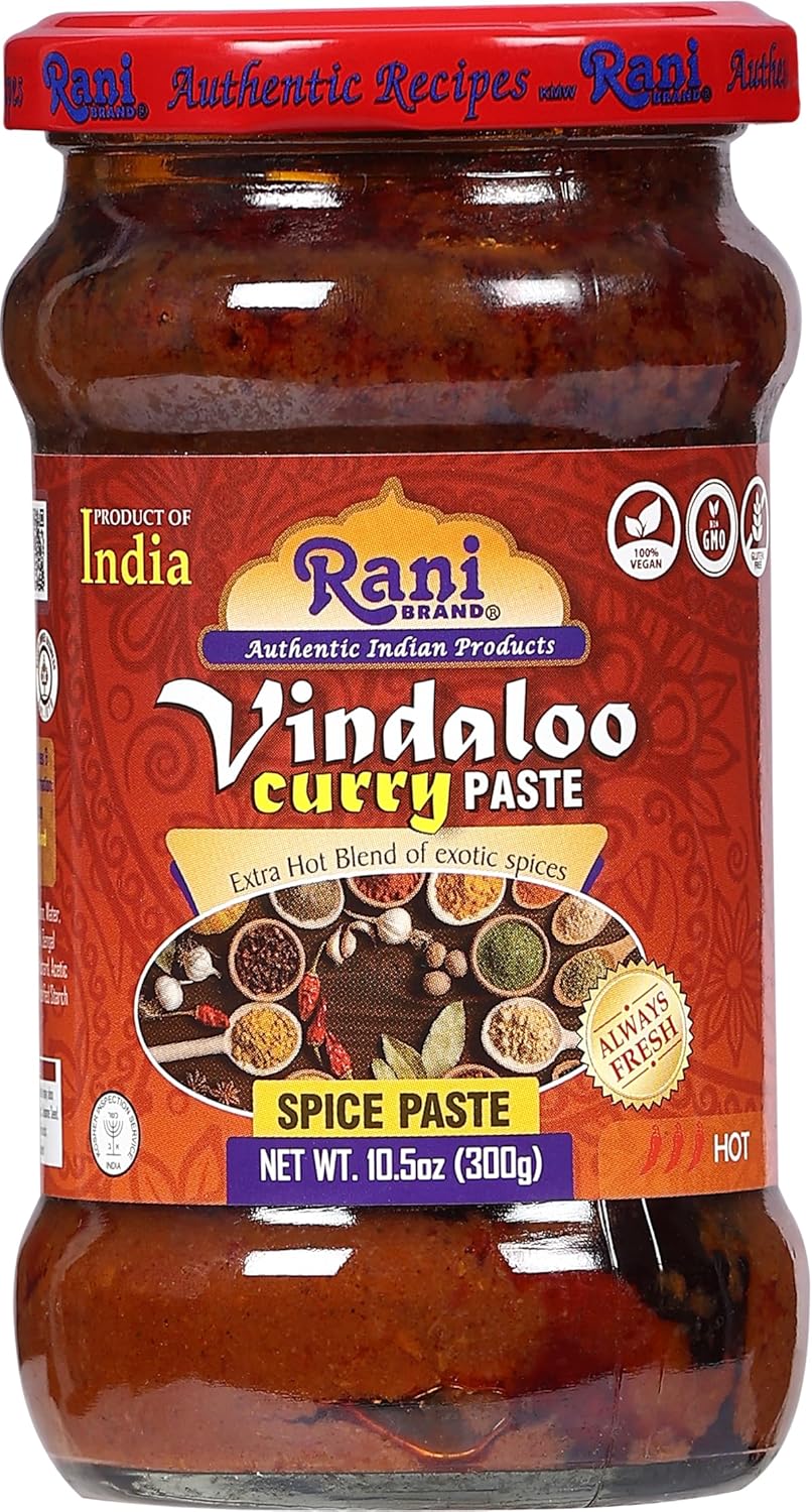 Rani Vindaloo Curry Cooking Spice Paste, Hot! 10.5oz (300g) Glass Jar ~ No Colors | All Natural | NON-GMO | Vegan | Kosher | Gluten Free | Indian Origin