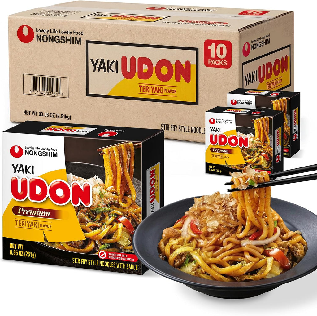 Nongshim Yaki Udon Teriyaki Flavor, Stir Fry Style Japanese Noodles with Sauce, Non-Fried Fresh Noodles, Rich Bonito Taste, Chewy Texture, 8.85 oz (Pack of 10)
