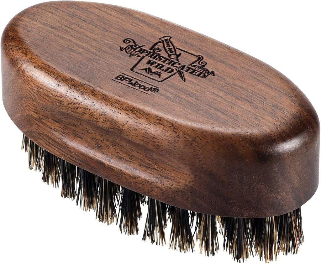 BFWood Small Travel Beard Brush - Natural Boar Bristles with Black Walnut Wood