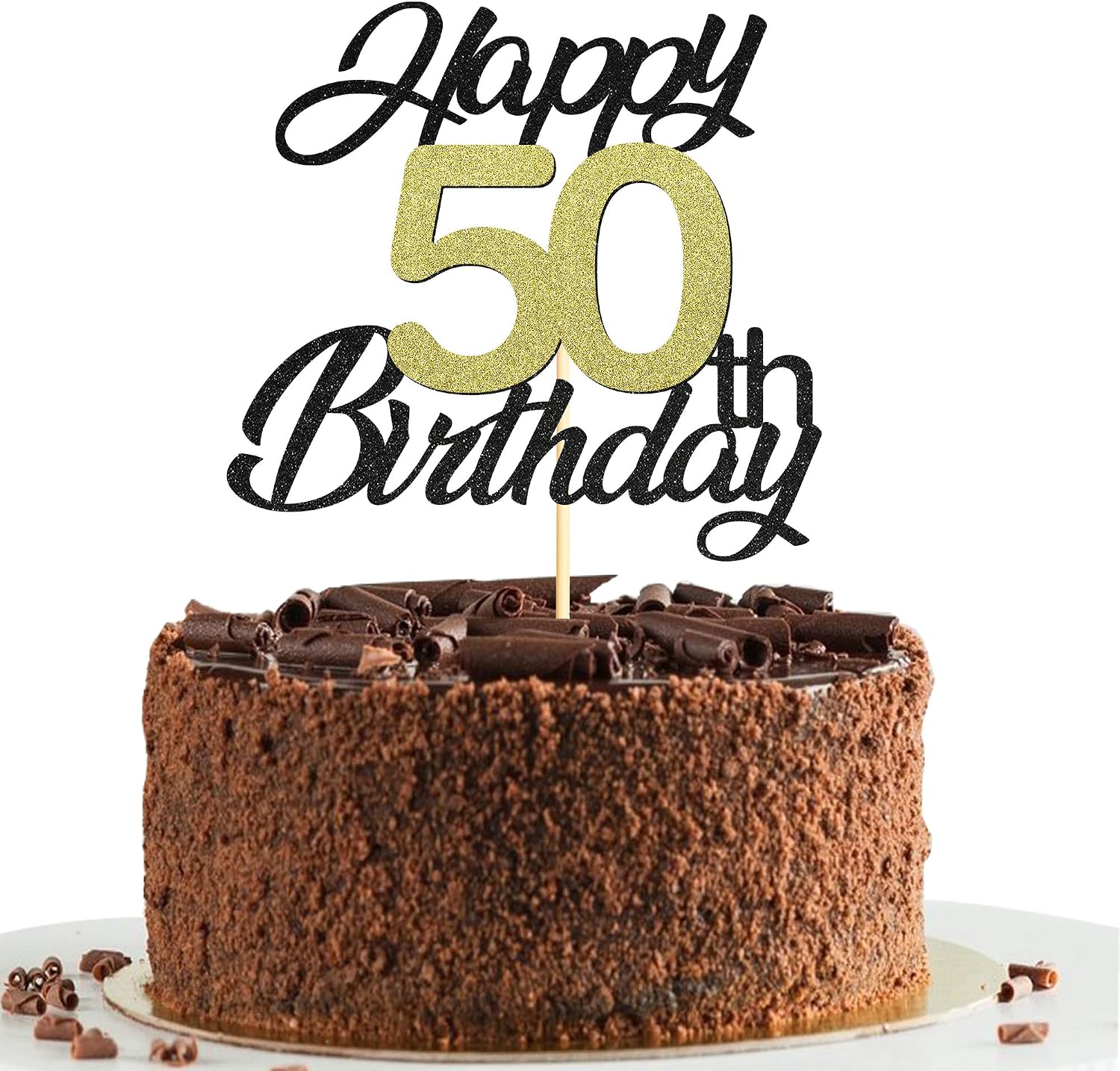 Sumerk Happy 50th Birthday Cake Toppers Black & Gold Glitter 50th Birthday Cake Decorations 50 Cake Topper for Birthday Party