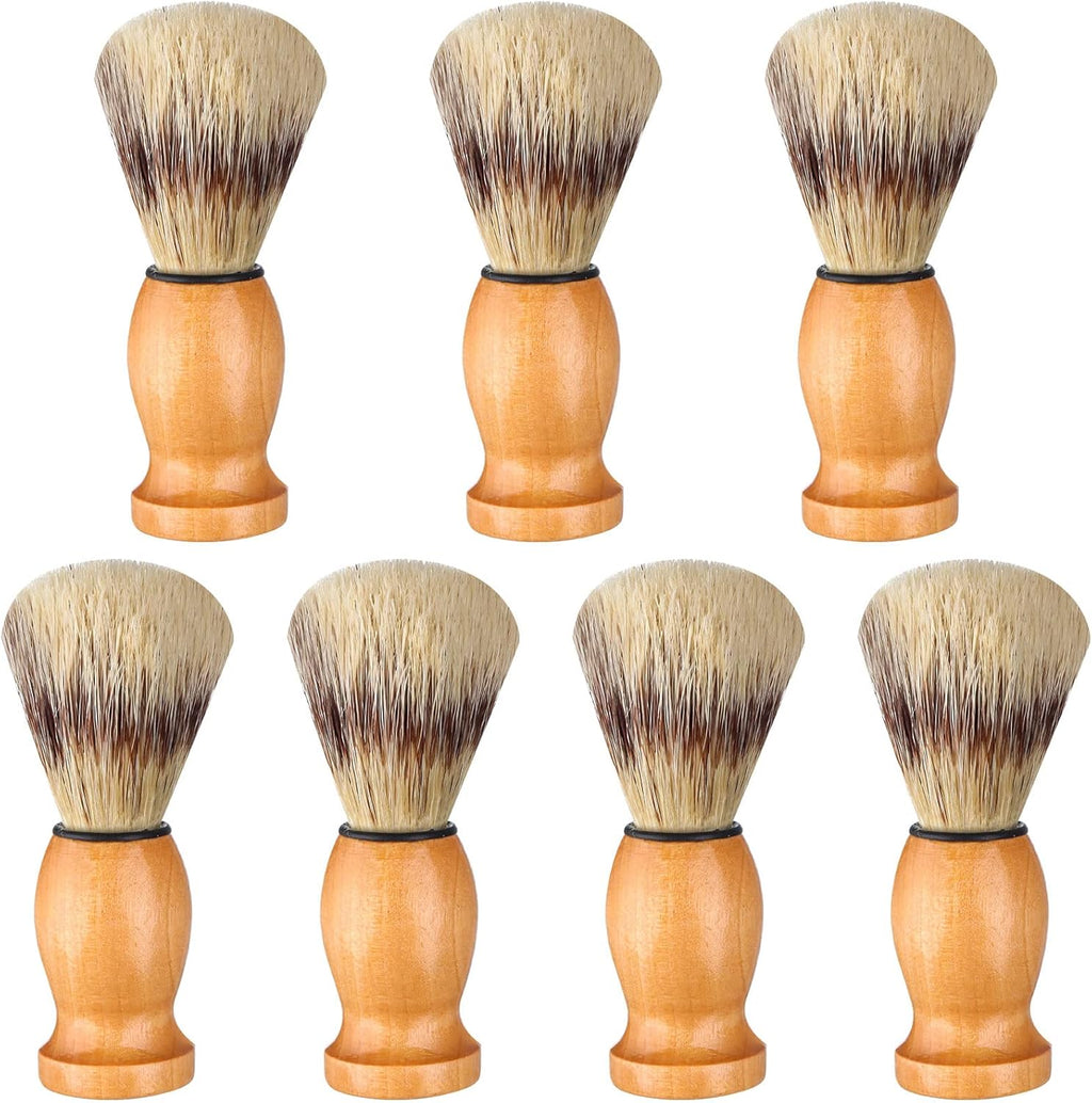7Pcs Men Shaving Brush Wood Handle, Professional Salon Tools Hand Crafted Shaving Brush Wood Handle Shave Brushes Handmade Pure Badger Hair Brush for Men1