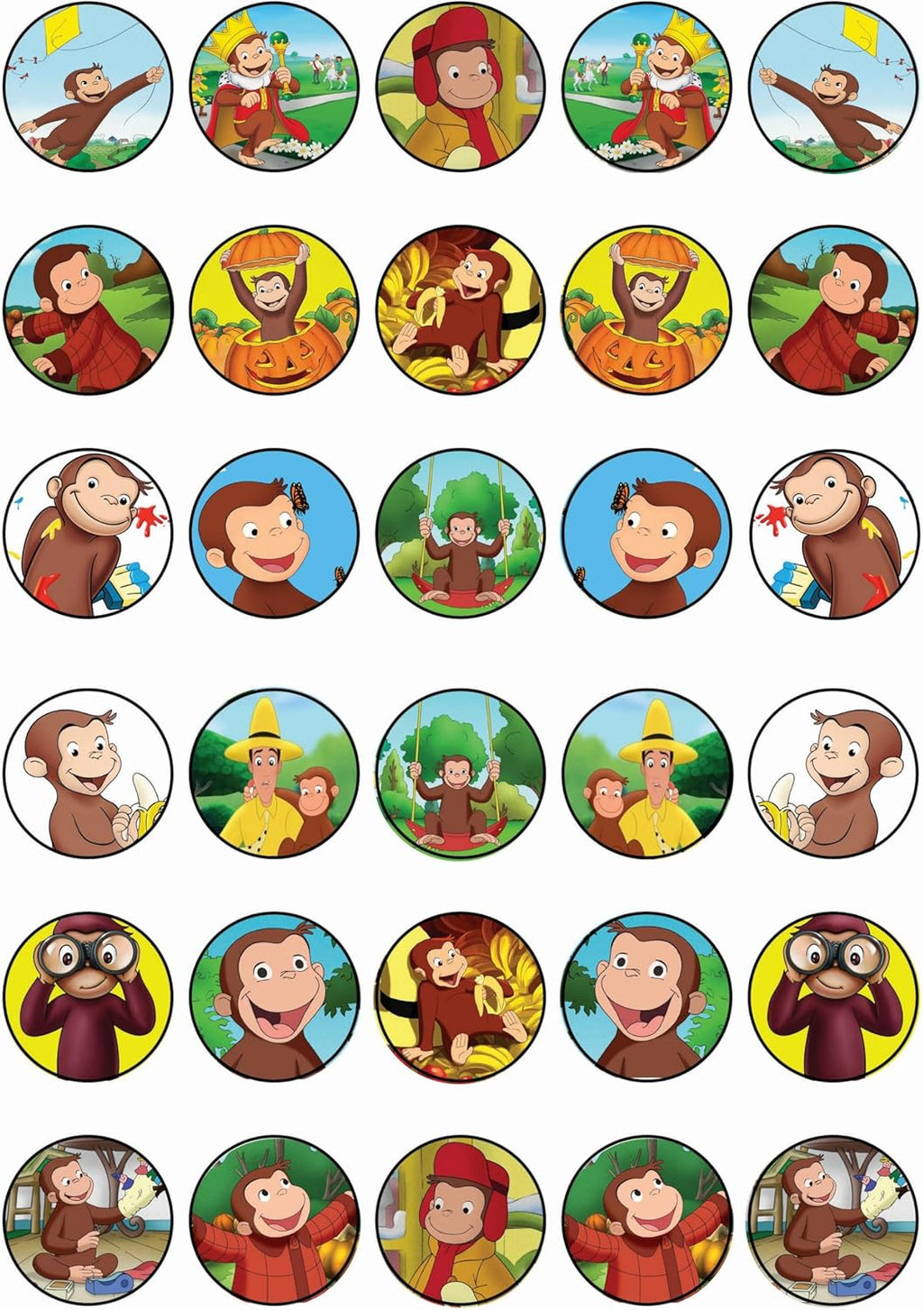 30 x Edible Cupcake Toppers – Curious Monkey Inspired Collection of Edible Cake Decorations | Uncut Edible on Wafer Sheet