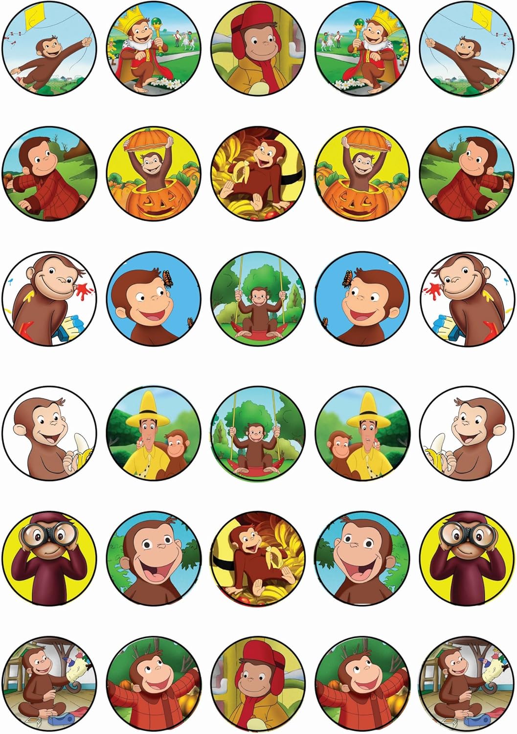30 x Edible Cupcake Toppers – Curious Monkey Inspired Collection of Edible Cake Decorations | Uncut Edible on Wafer Sheet