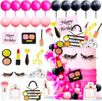 JeVenis Glamour Party Decorations - Pink Girl Birthday Cake Toppers with Balls, Palm Leaves & Spa Themes