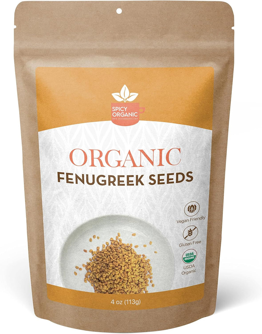 SPICY ORGANIC Fenugreek Seeds 4oz – USDA Certified Organic, Non-GMO, Gluten Free, All-Natural Methi for Cooking, Herbal Tea, Sprouting & Natural Hair Care – Raw Spice for Methi Water – Product of India