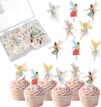 Rsstarxi 56 Pack Fairy Theme Edible Cupcake Toppers Rice Paper Flower Fairy Cupcake Picks for Baby Shower Wedding Kids Girls Birthday Party Cake Decorations Supplies