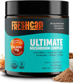 FreshCap Mushrooms Ultimate Mushroom Complex – Mushroom Powder 12:1 Fruiting Body Extract with 29% Beta-Glucans – Ayurveda Clean Energy, No Jitters, Focus & Immune Support (60 Servings)