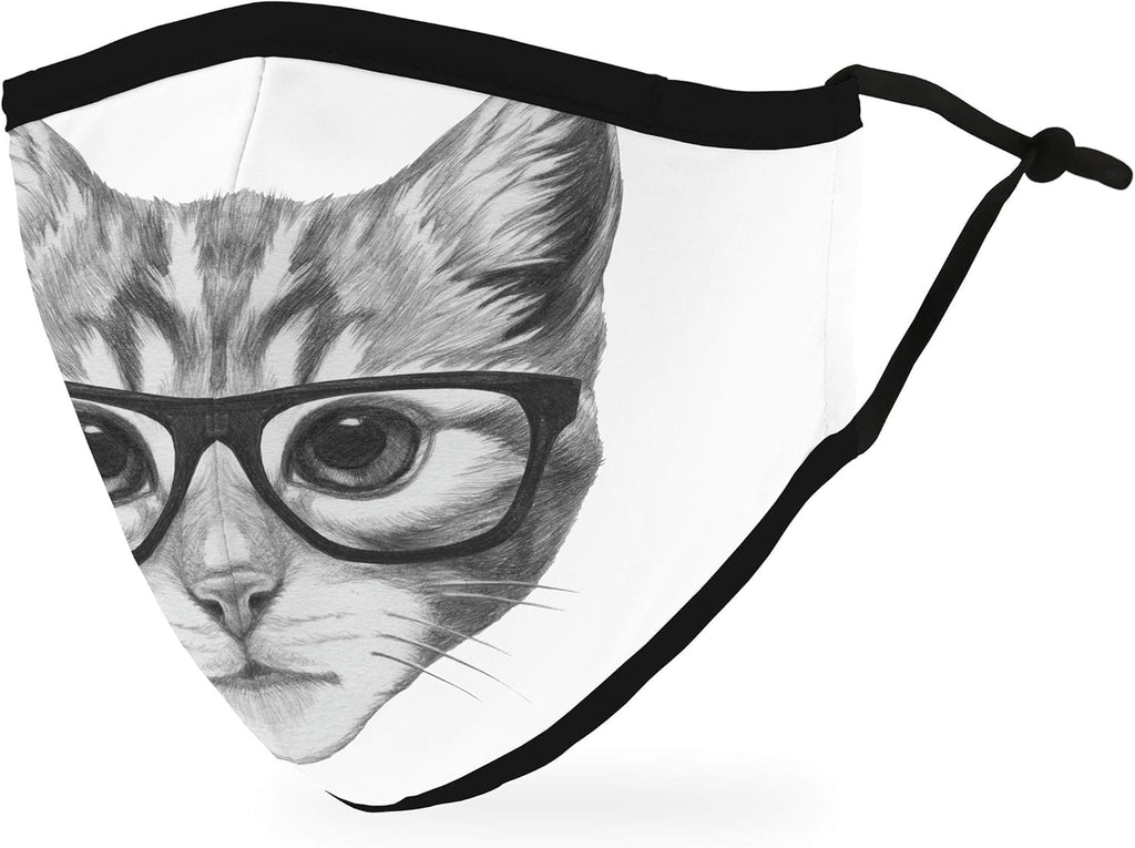 WEDDINGSTAR 3-Ply Adult Washable Cloth Face Mask Reusable and Adjustable with Filter Pocket - Nerdy Cat