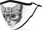 WEDDINGSTAR 3-Ply Adult Washable Cloth Face Mask Reusable and Adjustable with Filter Pocket - Nerdy Cat