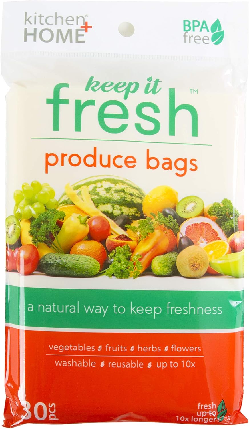 Keep it Fresh Produce Bags - 30 Reusable BPA Free Freshness Produce Bags & Twist Ties - Keeps Fruits, Veggies, and Flowers Fresher Longer