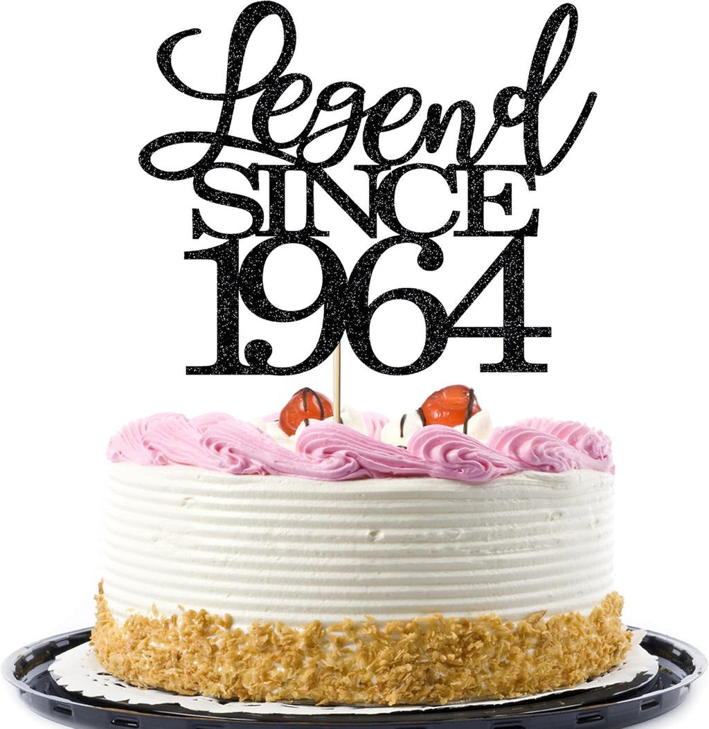 Legend Since 1964 Cake Topper 62th Birthday Happy Birthday Cake Topper Men and Women Cheer 62 Years Old Handmade Black Glitter Cake Decoration (1964)