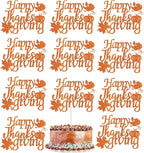 10Pcs Thanksgiving Cake Toppers, Pumpkin Turkey Fall Theme Cupcake Decorations, Happy Thanksgiving Day Glitter Party Supplies for Table Decor, DIY Baking Decoration Harvest Festival Dessert Decor