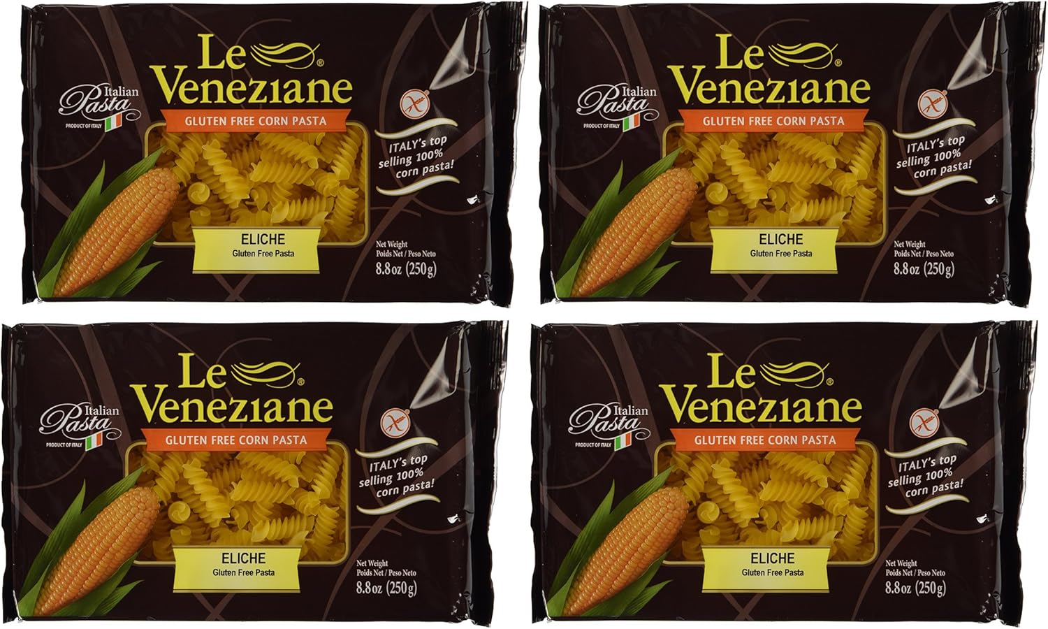 Le Veneziane - Italian Fusilli (Eliche) Pasta [Gluten-Free], (4)- 8.8 oz. Pkgs