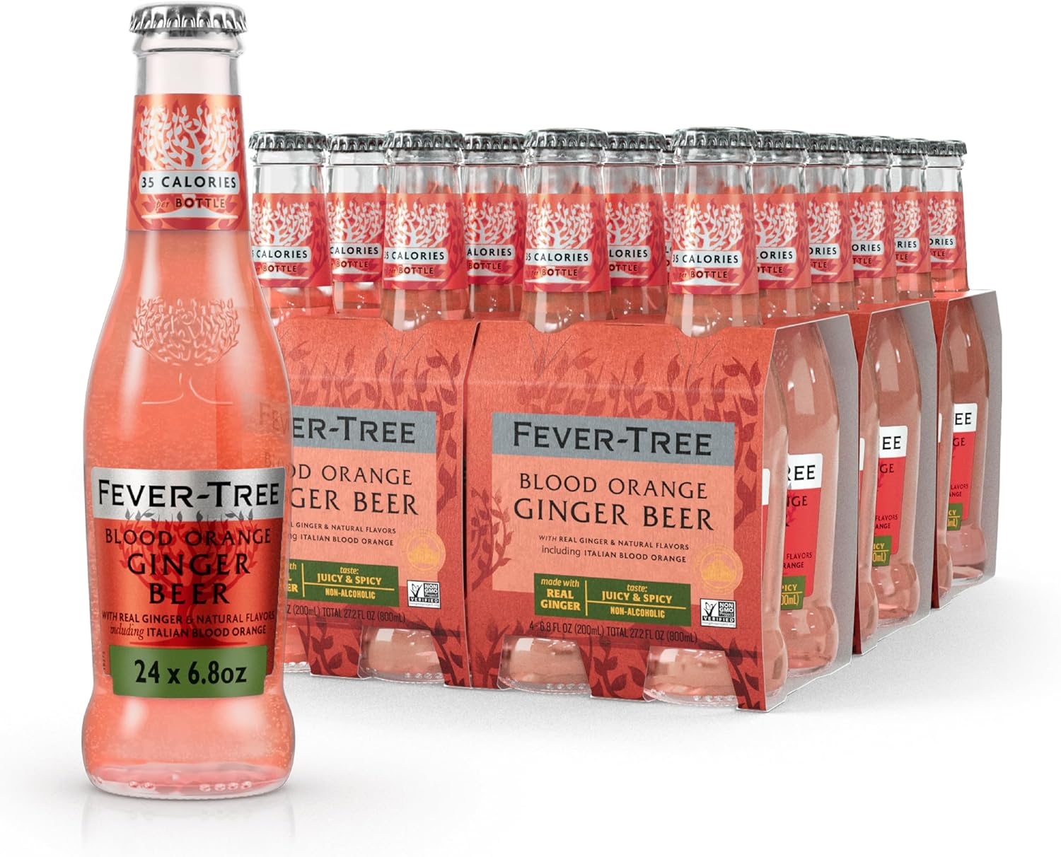 Fever-Tree Blood Orange Ginger Beer – Premium Mixer for Cocktails and Mocktails, 6.8 fl oz Bottles, Pack of 4 – Naturally Sourced, Non-GMO