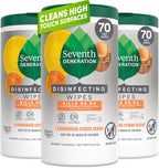Seventh Generation Disinfecting Multi-Surface Wipes, Lemongrass Citrus, 70 Count, Pack of 3 (Packaging May Vary)