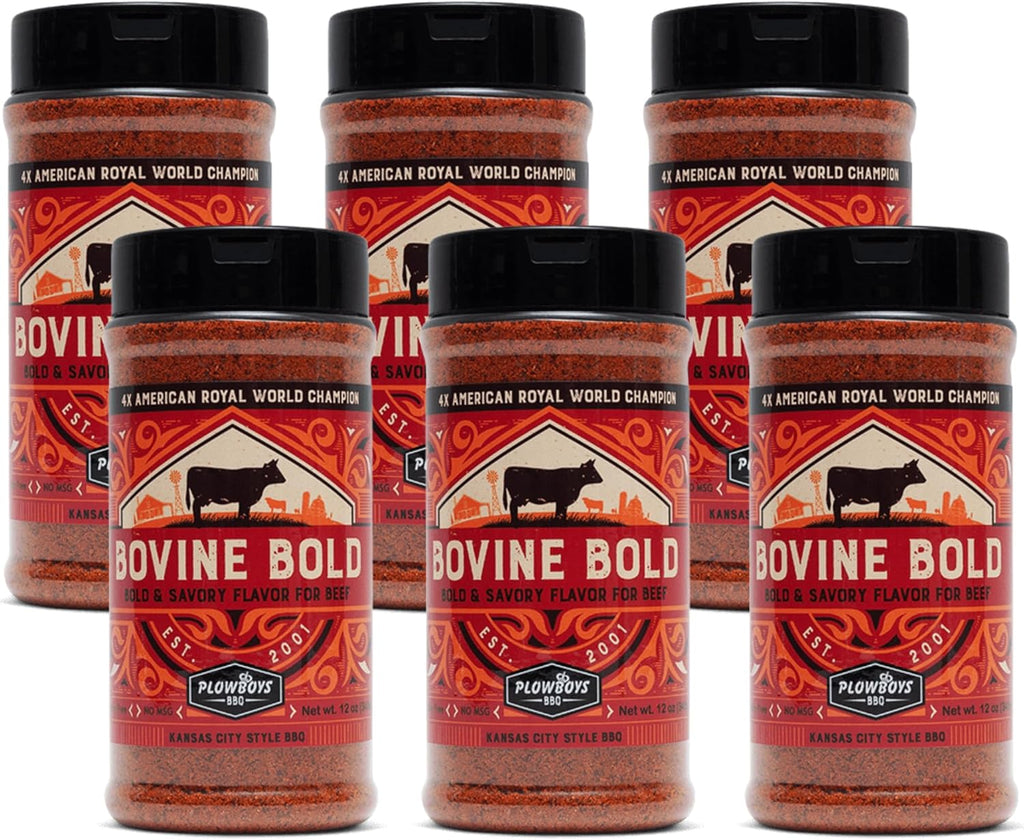 Plowboys BBQ Seasonings and Rubs – Award-Winning Championship Spice Blends for Grilling, Smoking, and Cooking (6 Pack, Bovine Bold, 12oz)