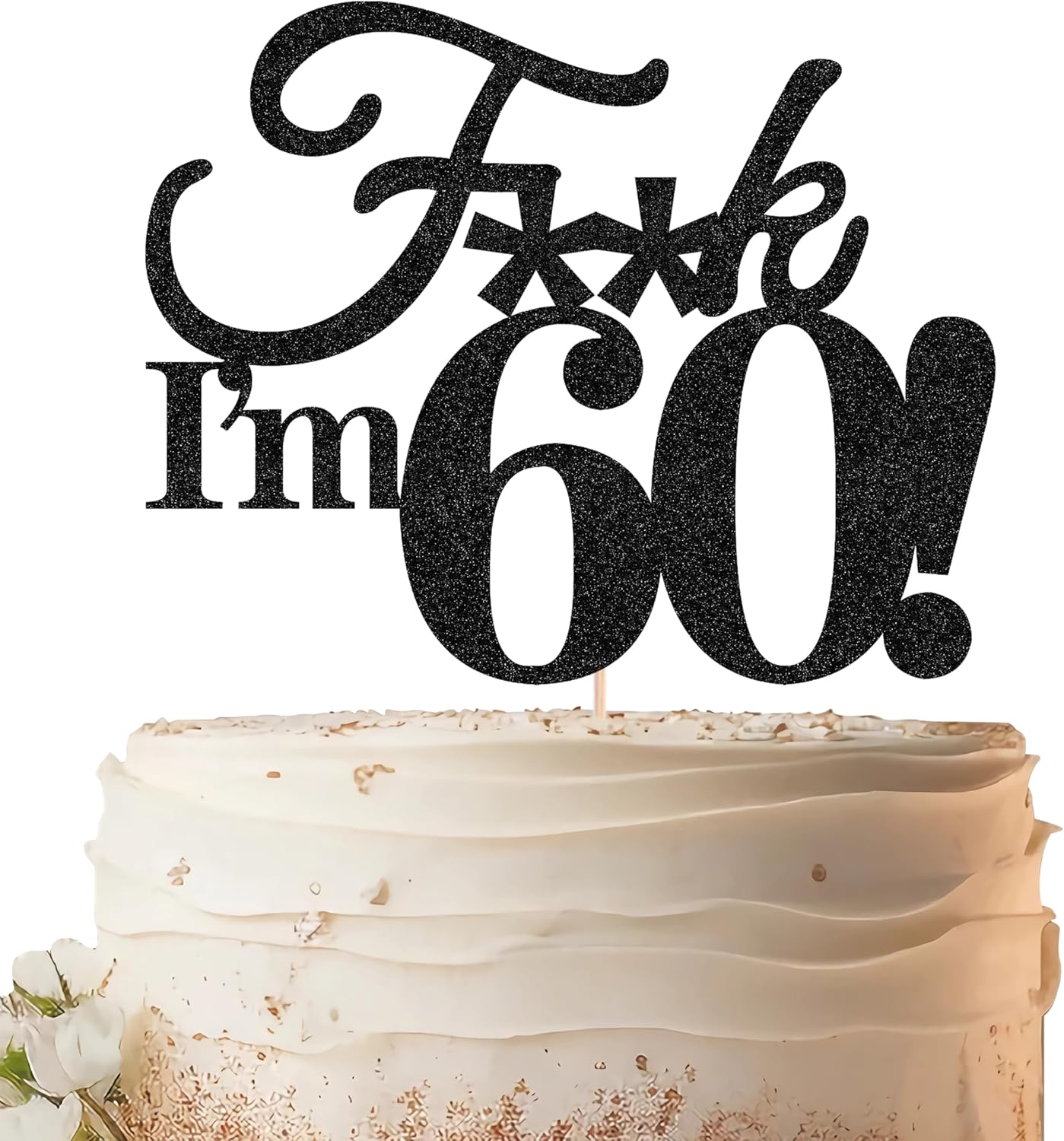 60th Birthday Cake Topper - Black Glitter Funny 60th Birthday Party Cake Decoration Supplies, Cheer to 60 Years Cake Bunting Decor for Women Men, Photo Booth Props
