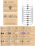 Yinkin 16 Pcs 8mm Crystal Bracelet Bulk with Wish Cards Set Adjustable Natural Gemstone Bracelet Bulk Friendship Bracelets Women Healing Crystal Stone Bracelets Braided Beaded Spiritual Jewelry Gifts