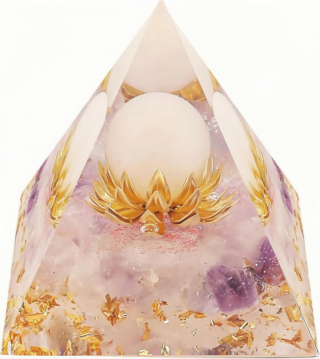 Flower of Agate with Lavenda Light Amethyst Healing Crystal Pyramids for Reduce Stress Chakra Reiki Healing Meditation Attracts Lucky and Success