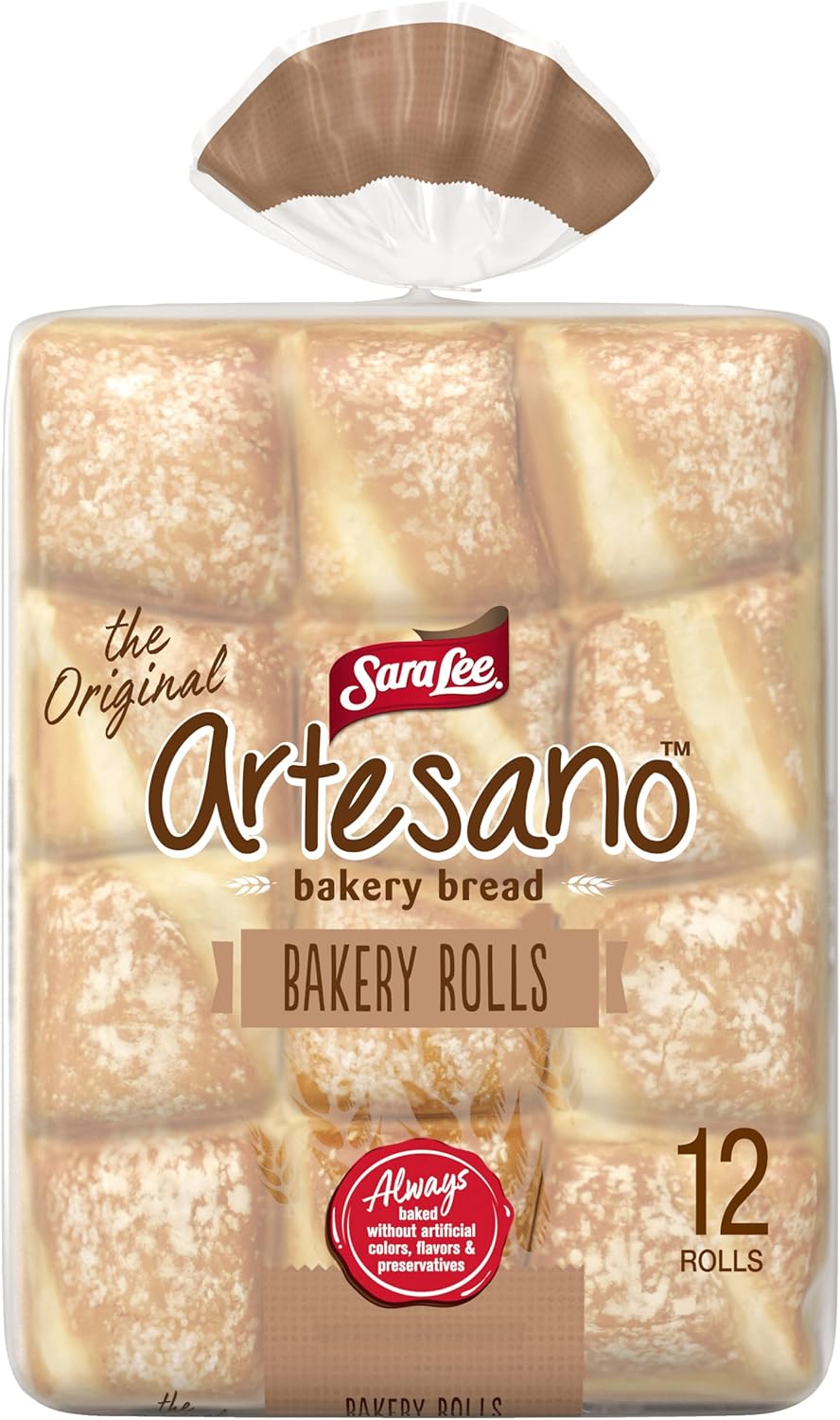 (Club Pack) Sara Lee Artesano White Bakery Rolls, 12 count, (1.5 oz each), Sliced Bread Dinner Rolls, 18 oz Bag