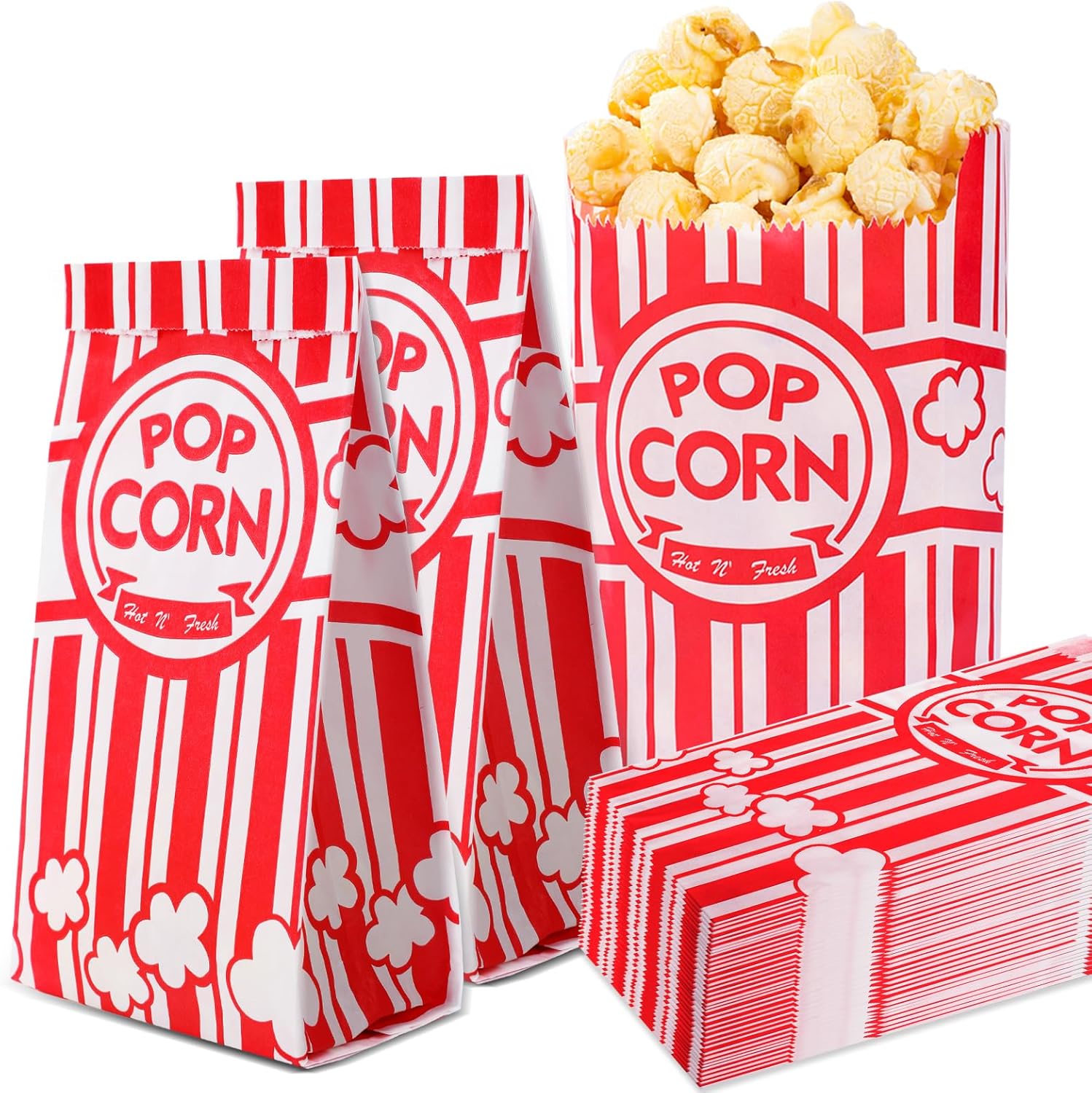 VOISEN Paper Popcorn Bags,100 Pack 1oz Popcorn Bags Individual Servings, Popcorn Bag Bulk for Popcorn Machine,Movie Nights Pop Corn Bags