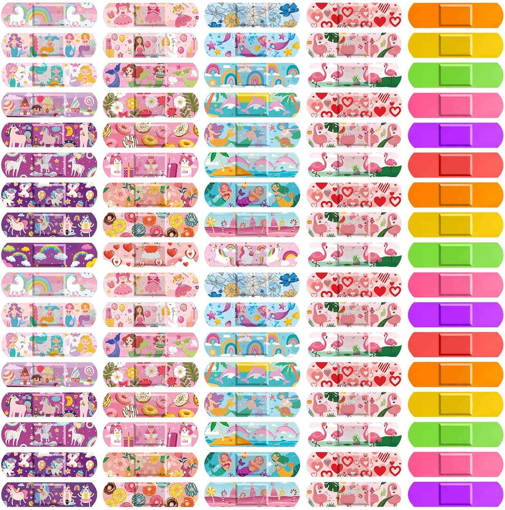 Flasoo 36 Styles Kids Cartoon Bandages 390 Pcs Girls Bandage Mermaid Bandage Pink Princess Bandages to Protect Scrapes and Cuts for Girls, Boys, Children, Toddlers