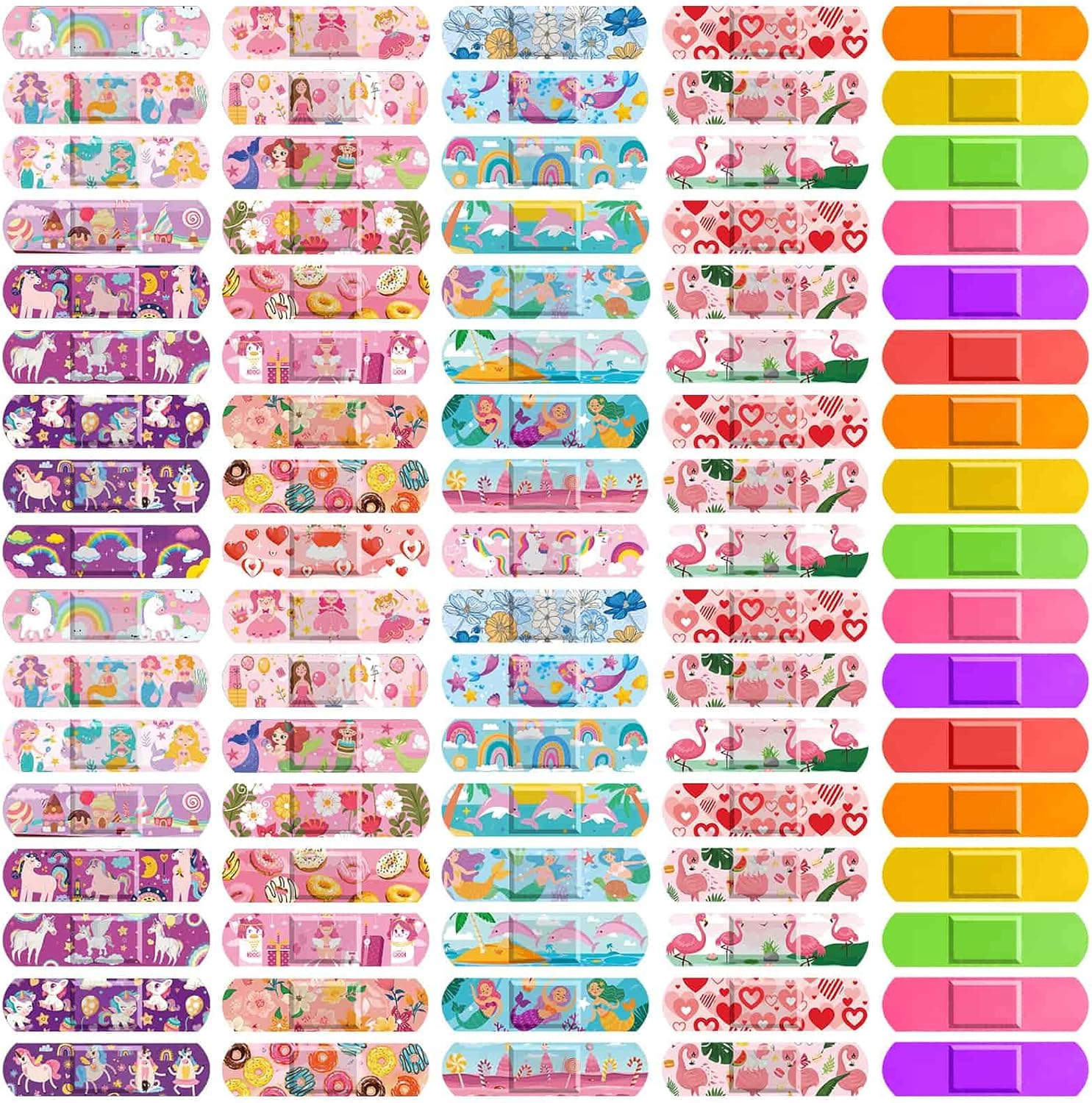 Flasoo 36 Styles Kids Cartoon Bandages 390 Pcs Girls Bandage Mermaid Bandage Pink Princess Bandages to Protect Scrapes and Cuts for Girls, Boys, Children, Toddlers