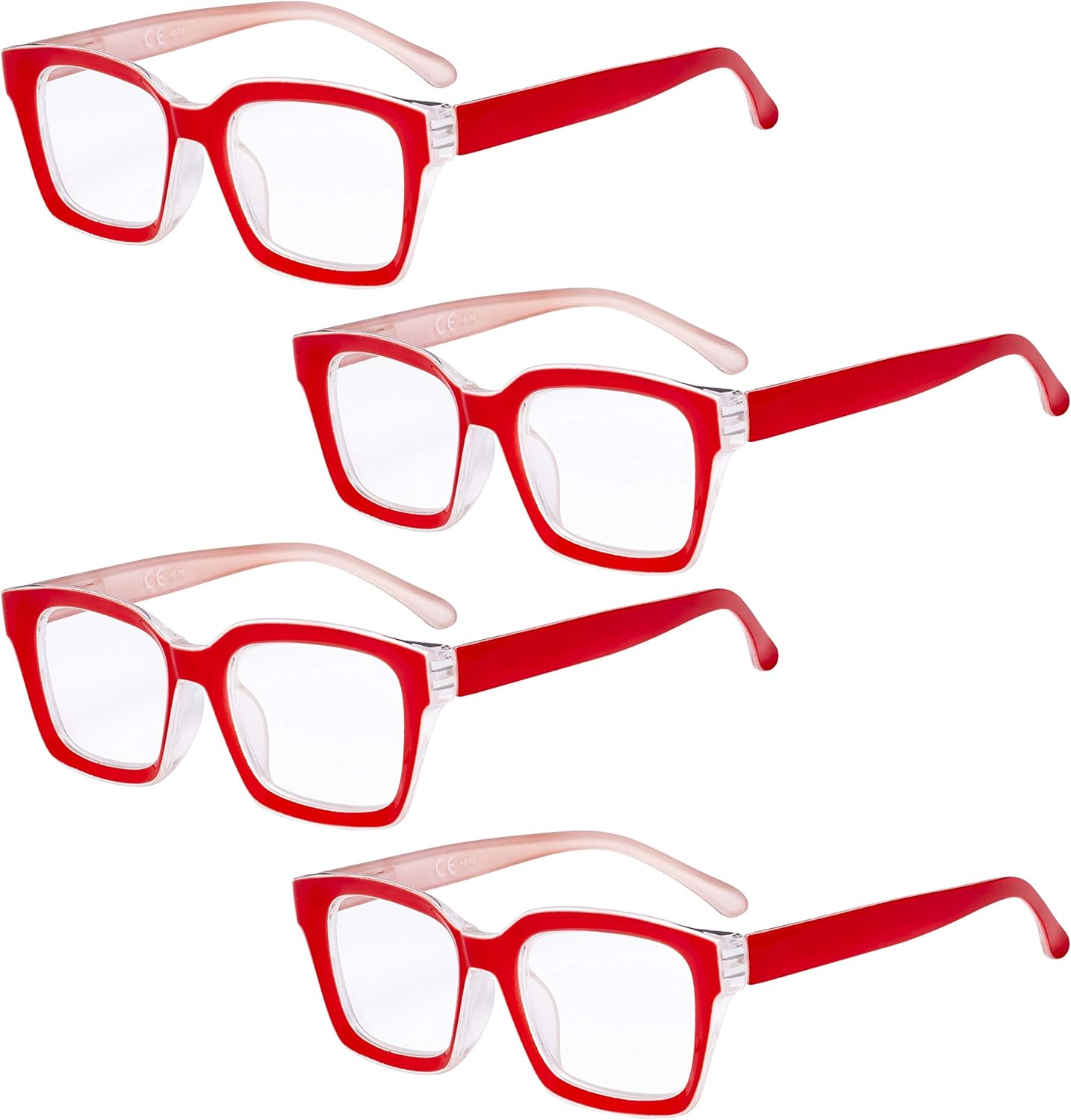 Eyekepper 4 Pack Ladies Reading Glasses - Oversized Square Design Readers for Women Red +2.25