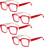 Eyekepper 4 Pack Ladies Reading Glasses - Oversized Square Design Readers for Women Red
