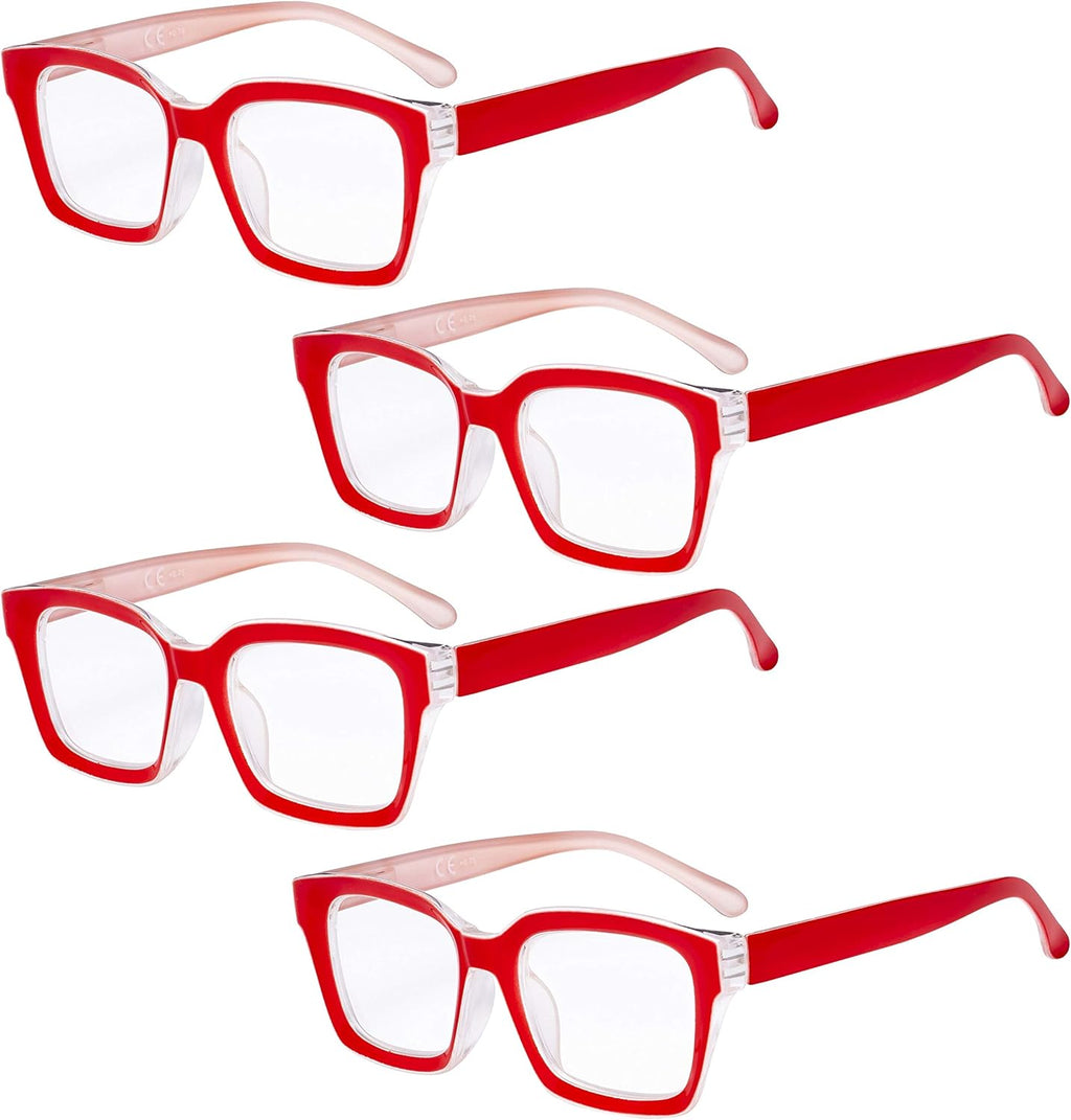Eyekepper 4 Pack Ladies Reading Glasses - Oversized Square Design Readers for Women Red