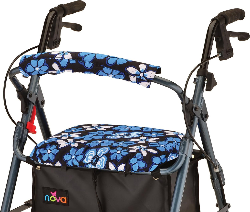 NOVA Rollator Walker Seat & Backrest Cover Set – Removable Washable Fabric Cushion Covers for Standard Rolling Walkers, Comfort & Style Upgrade Mobility Accessory, Aloha Blue