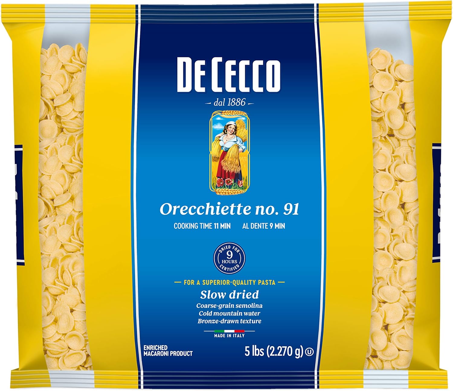 De Cecco Semolina Pasta, Orecchiette No.91, 5 Pound (Pack of 4)