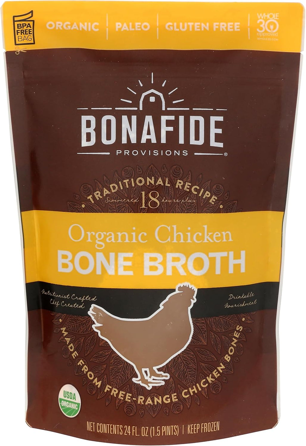 Bonafide Provisions, Bone Broth Chicken Handcrafted Organic, 24 Fl Oz