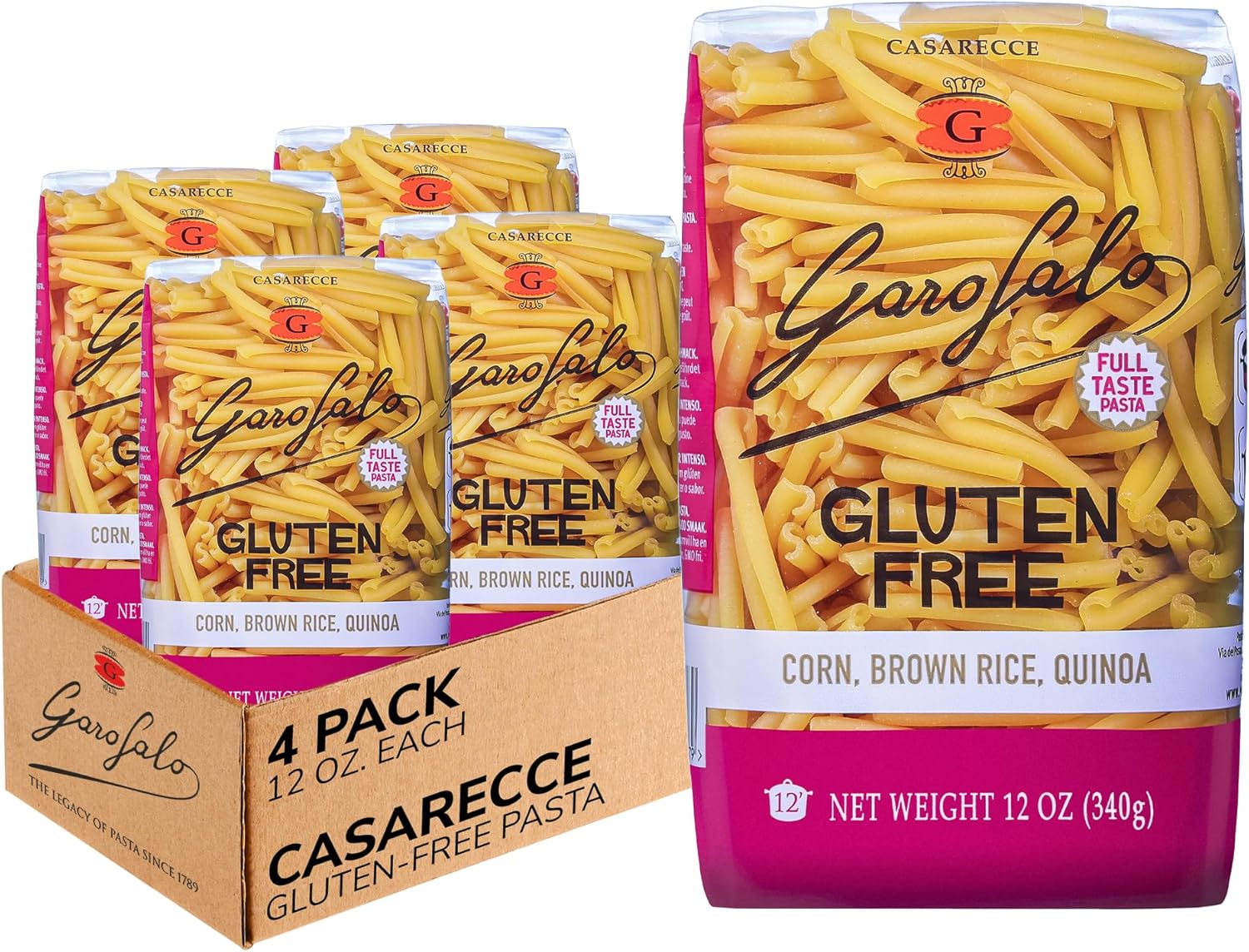 Garofalo - Premium Gluten-Free Casarecce Pasta, Italian Made, Corn, Rice, Potato & Quinoa Blend, Bronze-Drawn, Al Dente (4 pack)