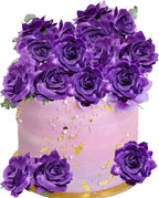Gyufise 8Pcs Flower Cake Toppers Boho Cake Toppers Artificial Rose Cake Decorations for Women Birthday Baby Shower Wedding Valentine's Day Celebration Boho Party Supplies Purple