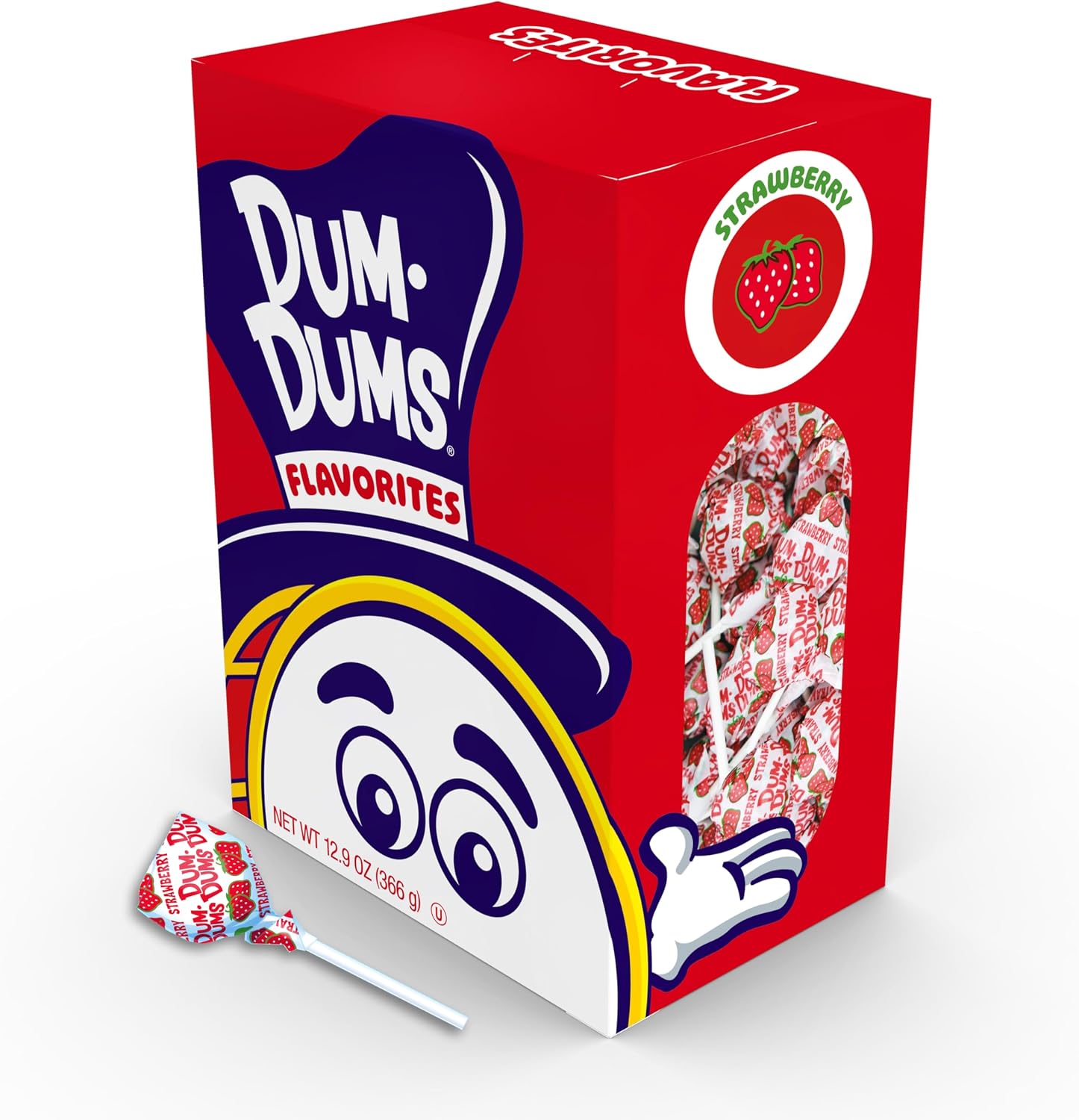 Dum Dums Strawberry Lollipops - Bulk Candy Box with Lollipops Individually Wrapped, Single Flavor Gourmet Suckers - 50 Count