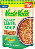 Verde Valle Vegetarian Lentil Soup Fresh Ready to Eat 15.2 oz (Pack of 1), Authentic Mexican Prepared Meal, Sopa de Lentejas, Protein, Fiber, Carrots, Tomatoes, Onions, Jalapeno Peppers