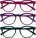 OPULIZE BLU Blue Light Blocking Glasses for Women Men, Cool Round Frame with UV and Eyestrain Protection, Anti-Glare Computer and Gaming Eyewear, Pink Purple Green (Pack of 3)