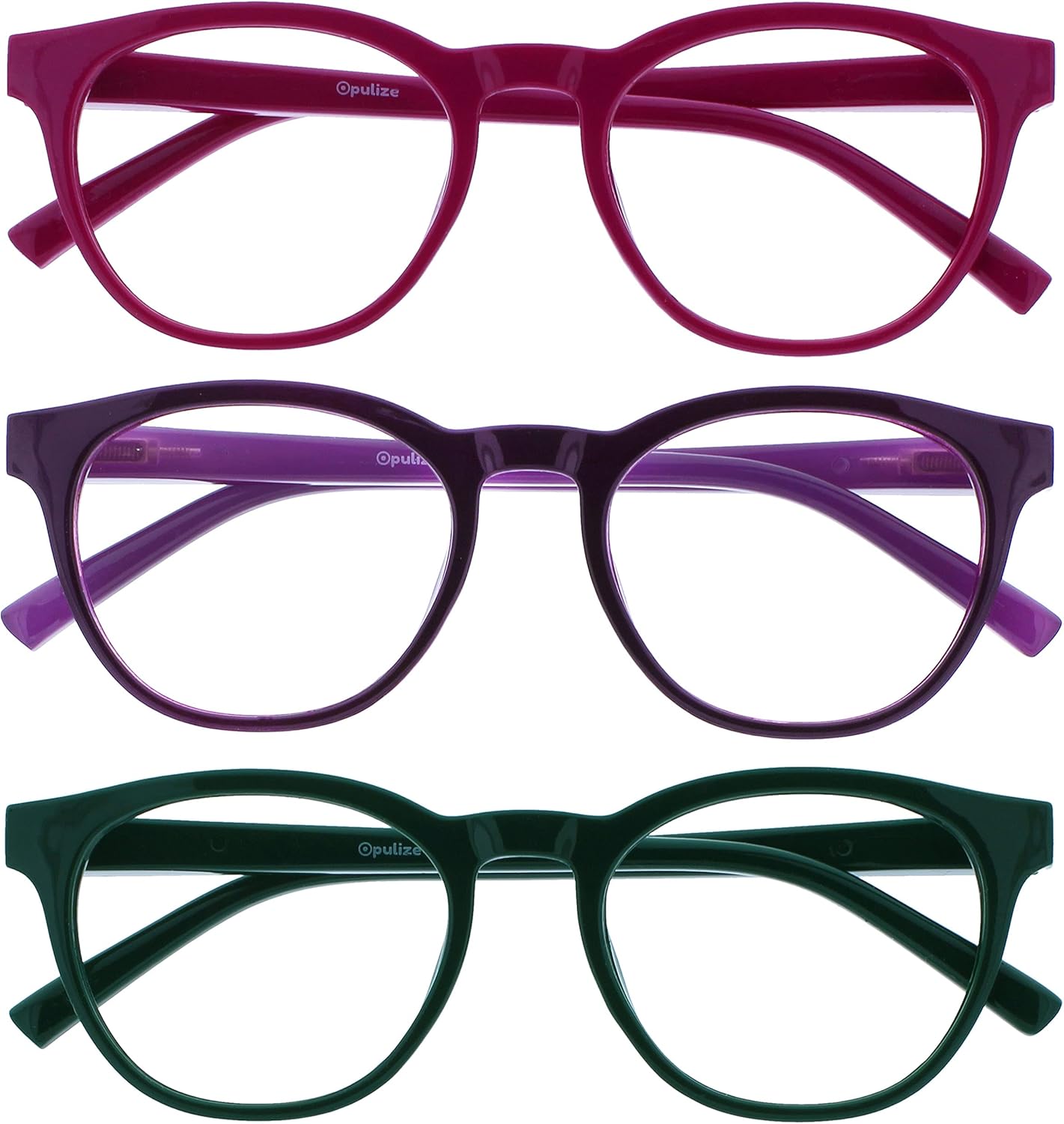OPULIZE BLU Blue Light Blocking Reading Glasses for Women Men, Cool Round Frame with Anti-Glare Computer and Gaming Eyewear, UV and Eyestrain Protection, Pink Purple Green +2.50 (Pack of 3)