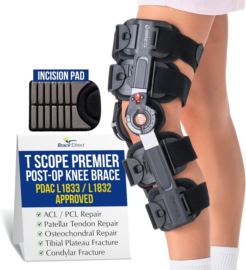 Brace Direct Breg T Scope Premier Post Op Knee Brace with Incision Comfort Pad ACL MCL Recovery Adjustable ROM L1833 L1832 (Thighs Up to 30.5")