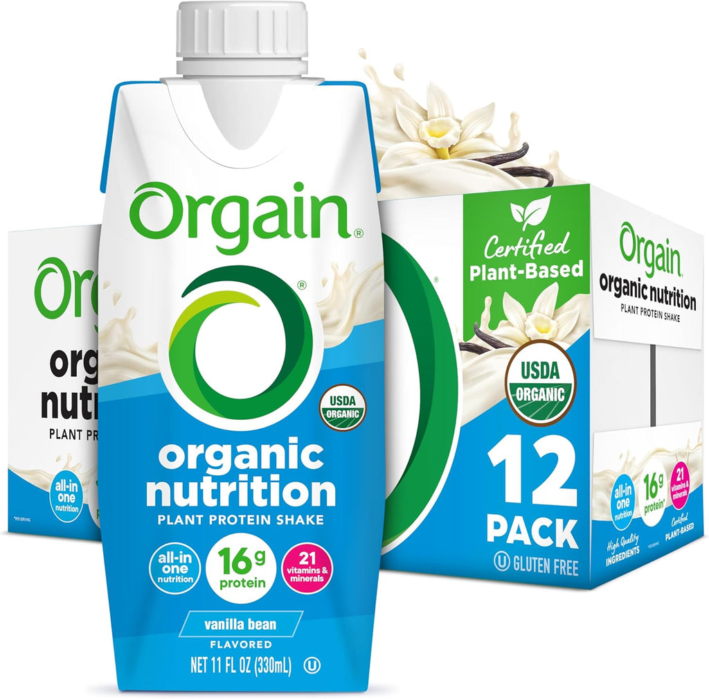 Orgain Organic Nutritional Vegan Protein Shake, Vanilla Bean - 16g Plant Based Protein, Meal Replacement, 21 Vitamins & Minerals, Fruits & Vegetables, Gluten Free, Non-GMO, 11 Fl Oz (Pack of 12)