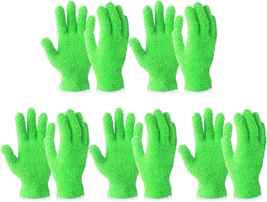 Evridwear Microfiber Dusting Gloves, Dusting Cleaning Glove for Plants, Blinds, Lamps and Small Hard to Reach Corners, 5 Pairs (Green L/XL)