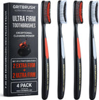 GRITBRUSH Firm Toothbrushes for Adults Hard & Extra Hard Bristles, Dual Stiffness Manual Toothbrush Set, Deep Cleaning, 4 Pack