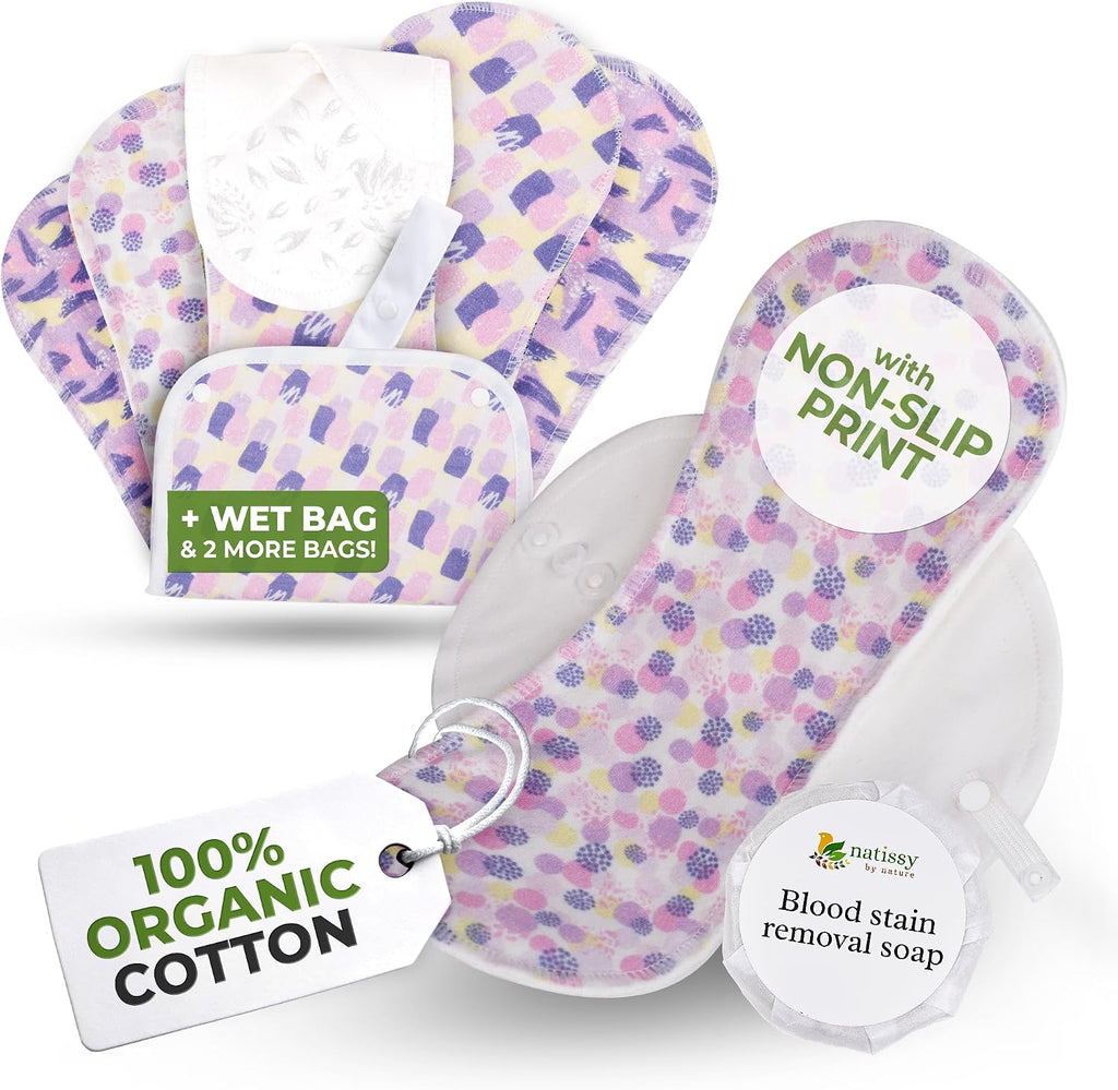 Non-Slip, High Absorbency Reusable Period Pads for Heavy Flow (6 Pack L+XL) - Leak Proof & Odor Free Cotton Cloth Pads for Women - High-Temp Washable, Breathable & Skin-Safe for Menstrual Comfort